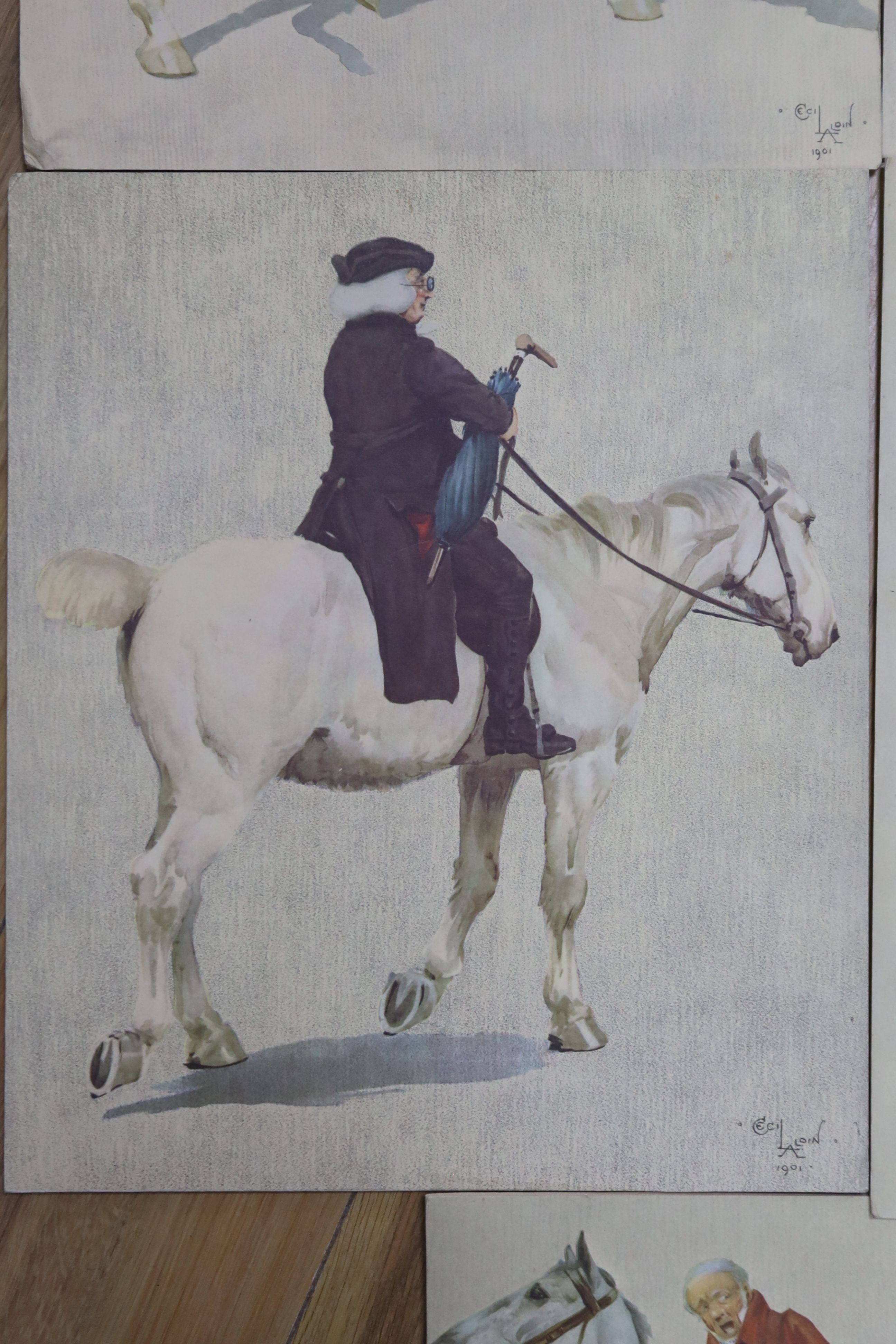 Five Cecil Aldin unframed equestrian prints.